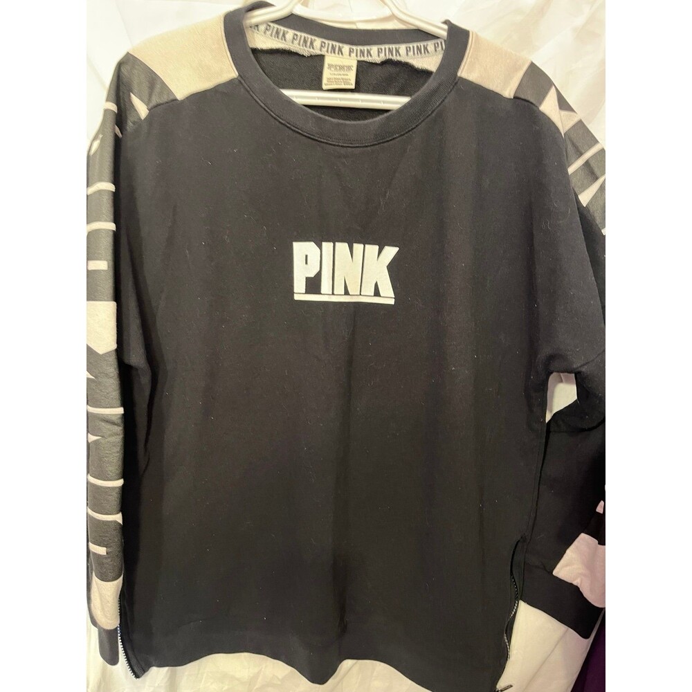 VS Pink Sweatshirt Black/ Gray Zippers on the Sides at Hem
